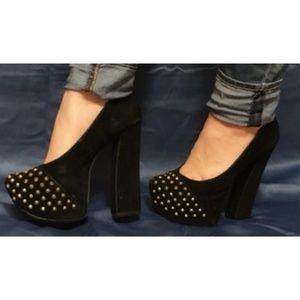 Studded black velvet high heels